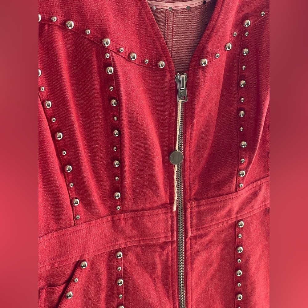 NWT Diane von Furstenberg Zip-Front Red Studded Sheath Dress - Picture 6 of 13